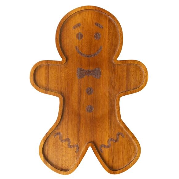 Christmas Acacia Wood Gingerbread Man Charcuterie Board Holiday Party Serve Tray - Picture 1 of 6